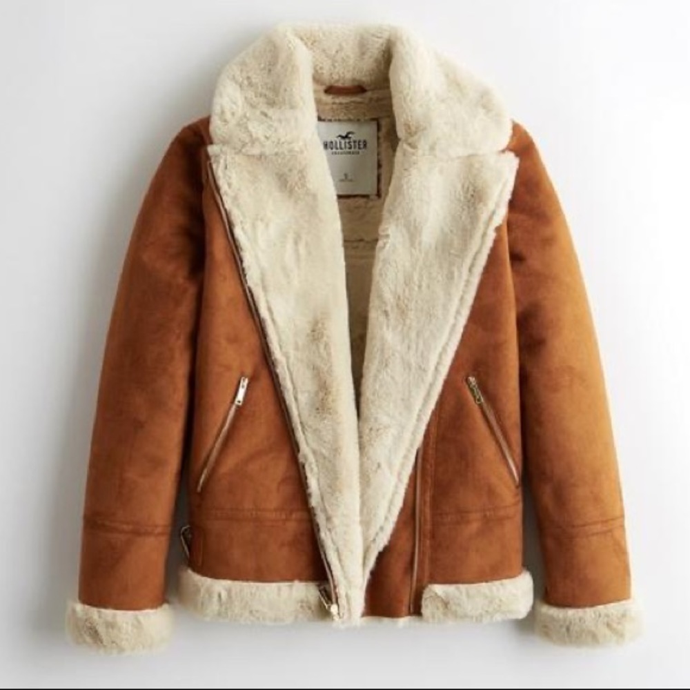 Faux tan sherling jacket